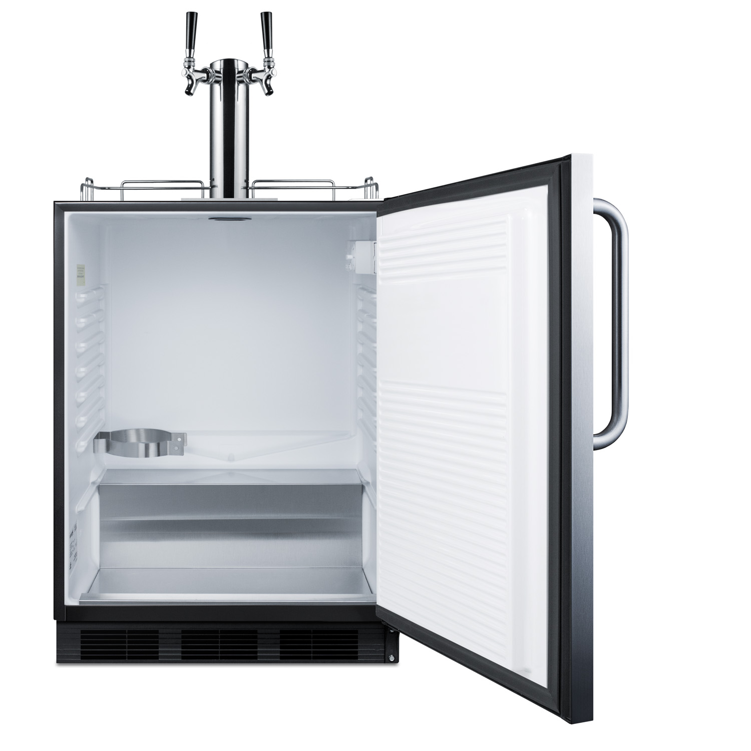 Built-in undercounter ADA height commercially listed dual tap beer dispenser in stainless steel